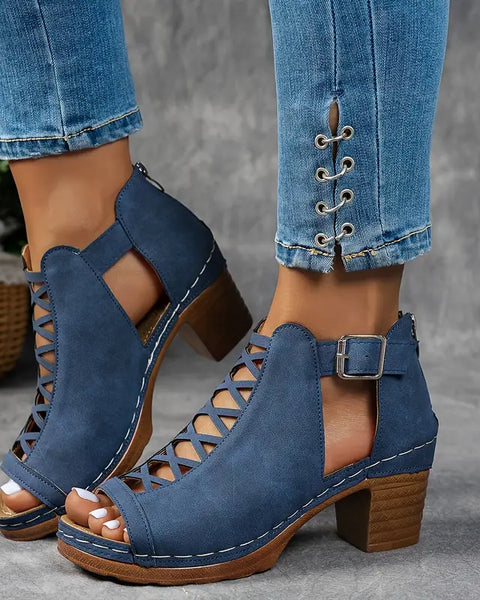 Summer Cross Roman Gladiator Elegant Thick Heel Wedge Sandals
