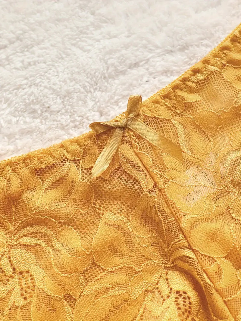 4pcs Romantic Floral Lace Trim Bra & Panty Set - Removable Padded, Mid Rise, Solid Color, Knit Fabric, Sexy & Comfortable Lingerie for Women - Perfect for Everyday Wear