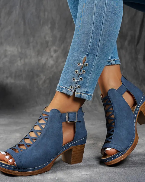 Summer Cross Roman Gladiator Elegant Thick Heel Wedge Sandals
